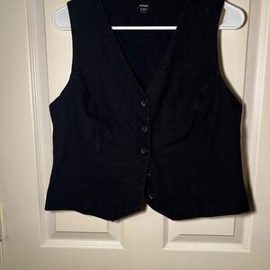 Express Women's Black Button-Up Vest Cotton/Linen Blend